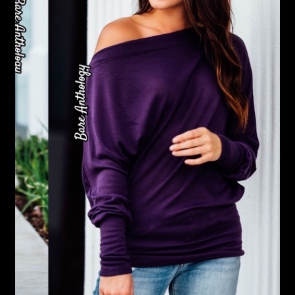 Plum Off The Shoulder Dolman Top - Picture 2 of 3